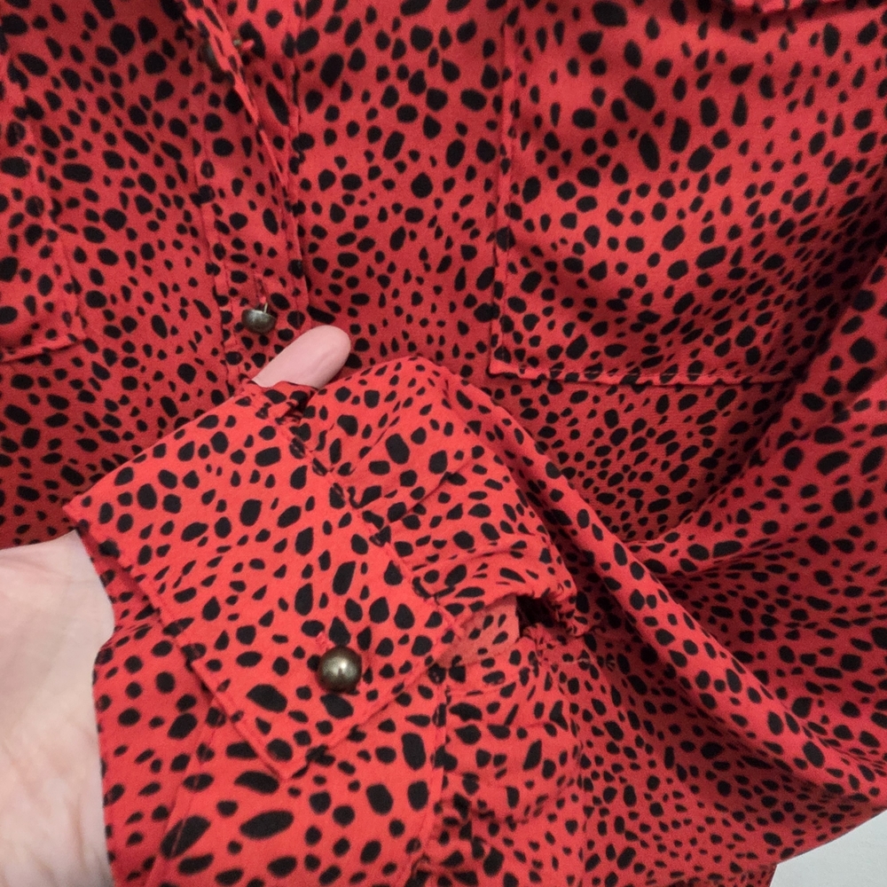 bobeau Red Leopard-Print Button Front Blouse - image 3